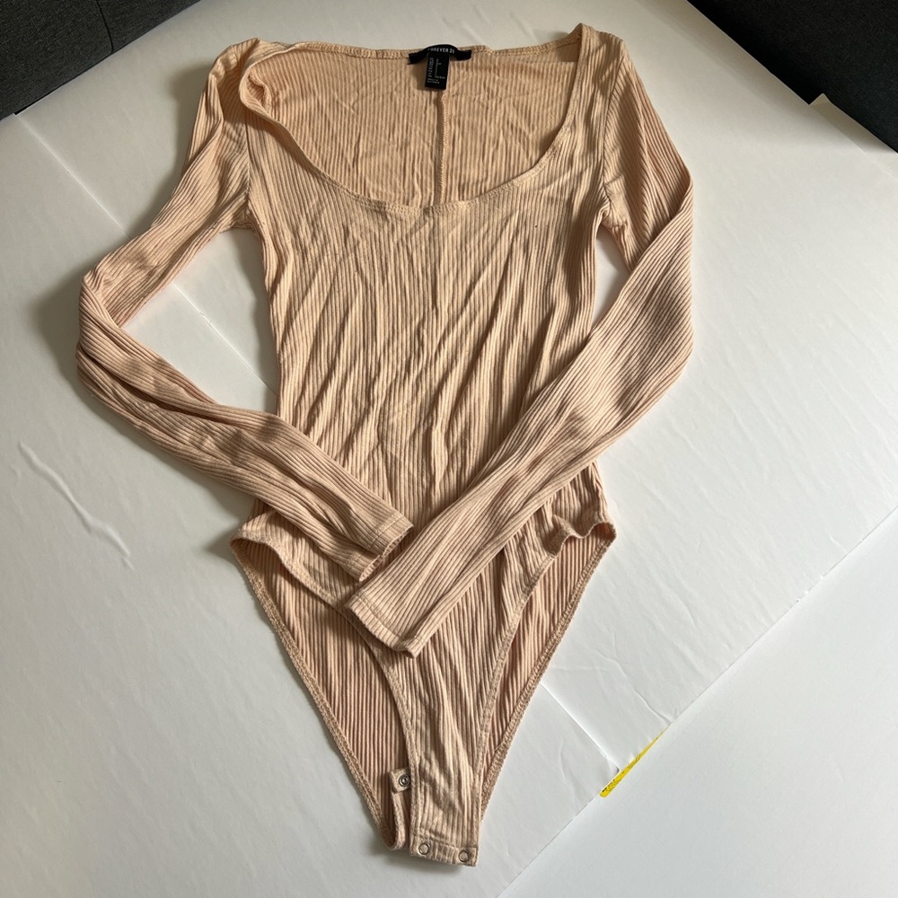 Forever 21 Ribbed Scoop Neck Bodysuit - Tan